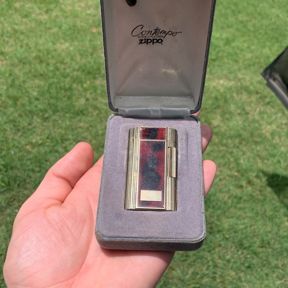 Contempo Zippo Gold-Tone Decorative Lighter with Red Inlay